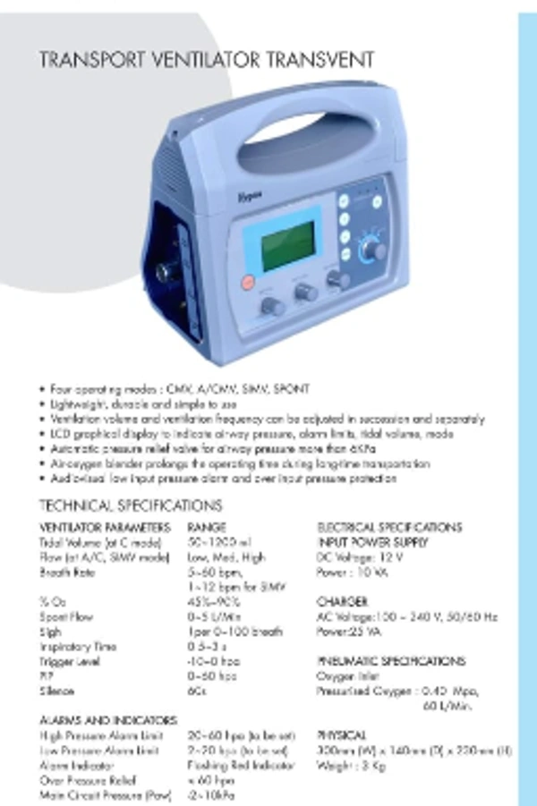 Transport Ventilator - Portable and Transport